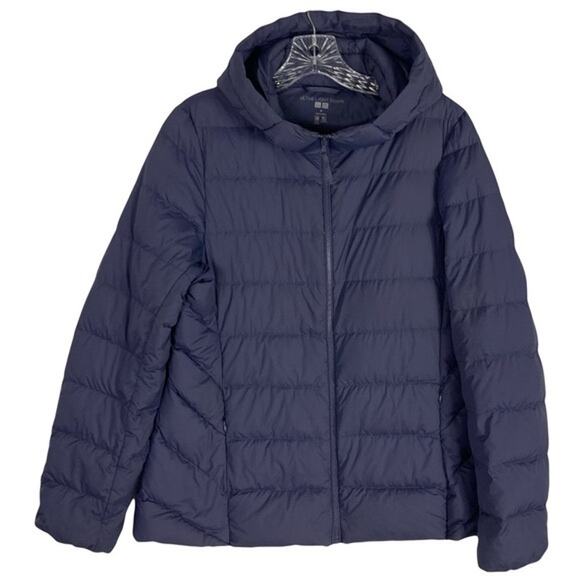 NWOT UNIQLO Puffer Jacket M Hoodie Navy Down-Feathers Ultra-Light Zip Pockets - Picture 1 of 12